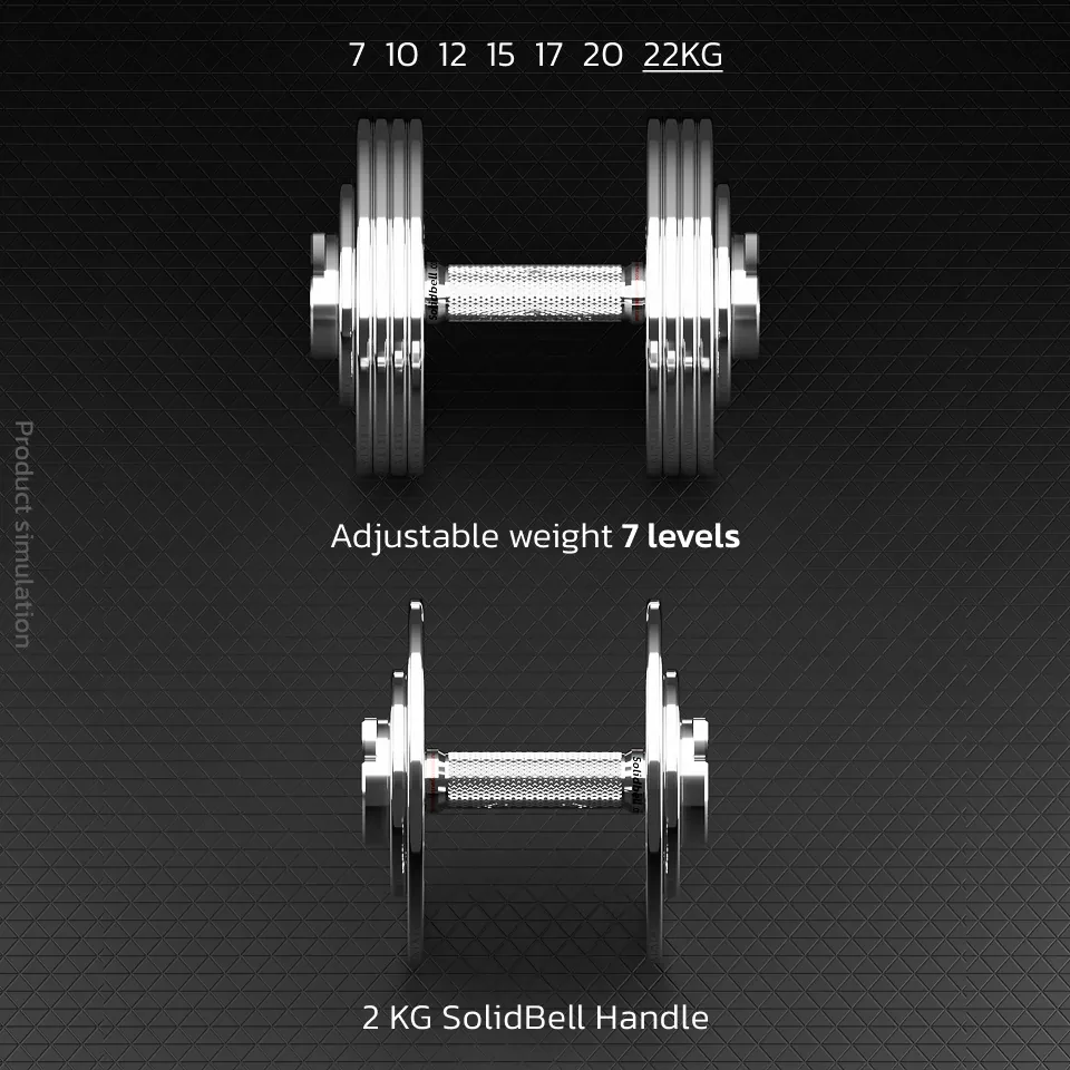 Adjustable weight 9 levels (2  5  7  10  12  15  17  20  22KG) + SolidBell Handle 2 KG